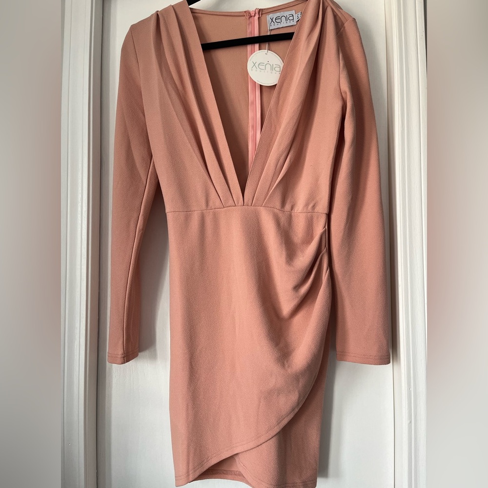 Xenia Boutique Blush Plunge Neckline Dress